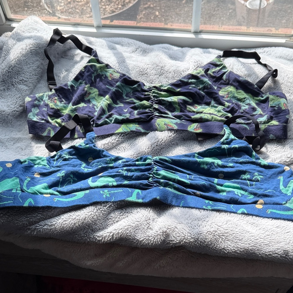 MeUndies Blue and Purple Dinosaur Print Bralette Set. XXL